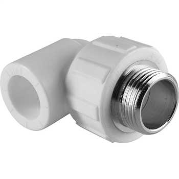 Угольник Политэк 20x3/4" НР для полипропиленовых труб (сварка) белый