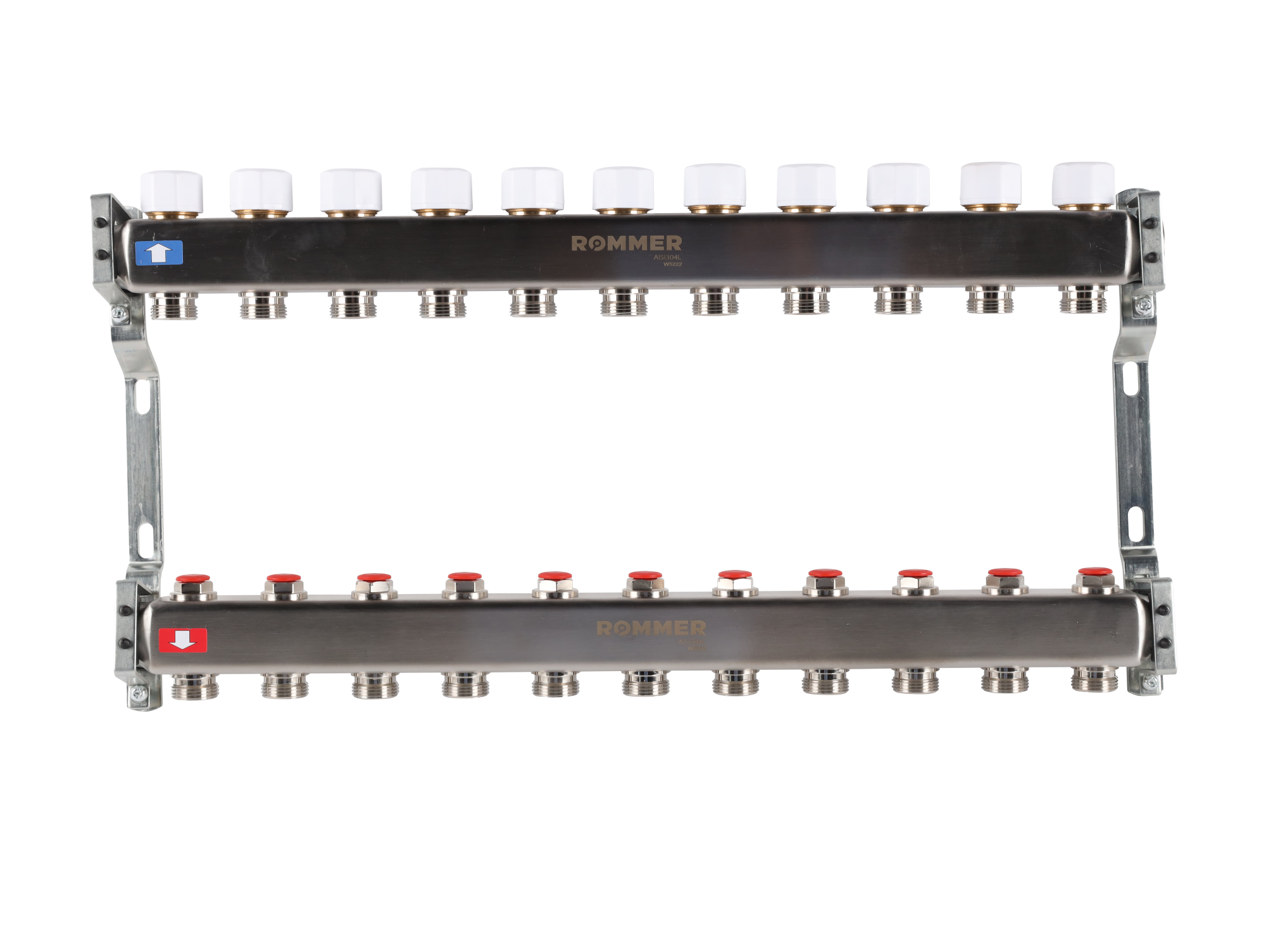 Коллектор ROMMER 1"х3/4" 11 выходов с запорными клапанами
