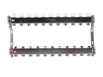 Коллектор ROMMER 1"х3/4" 11 выходов с запорными клапанами