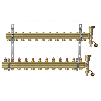 Коллекторная группа Danfoss FHF-12 12 контуров с кронштейнами и воздухоотводчиками