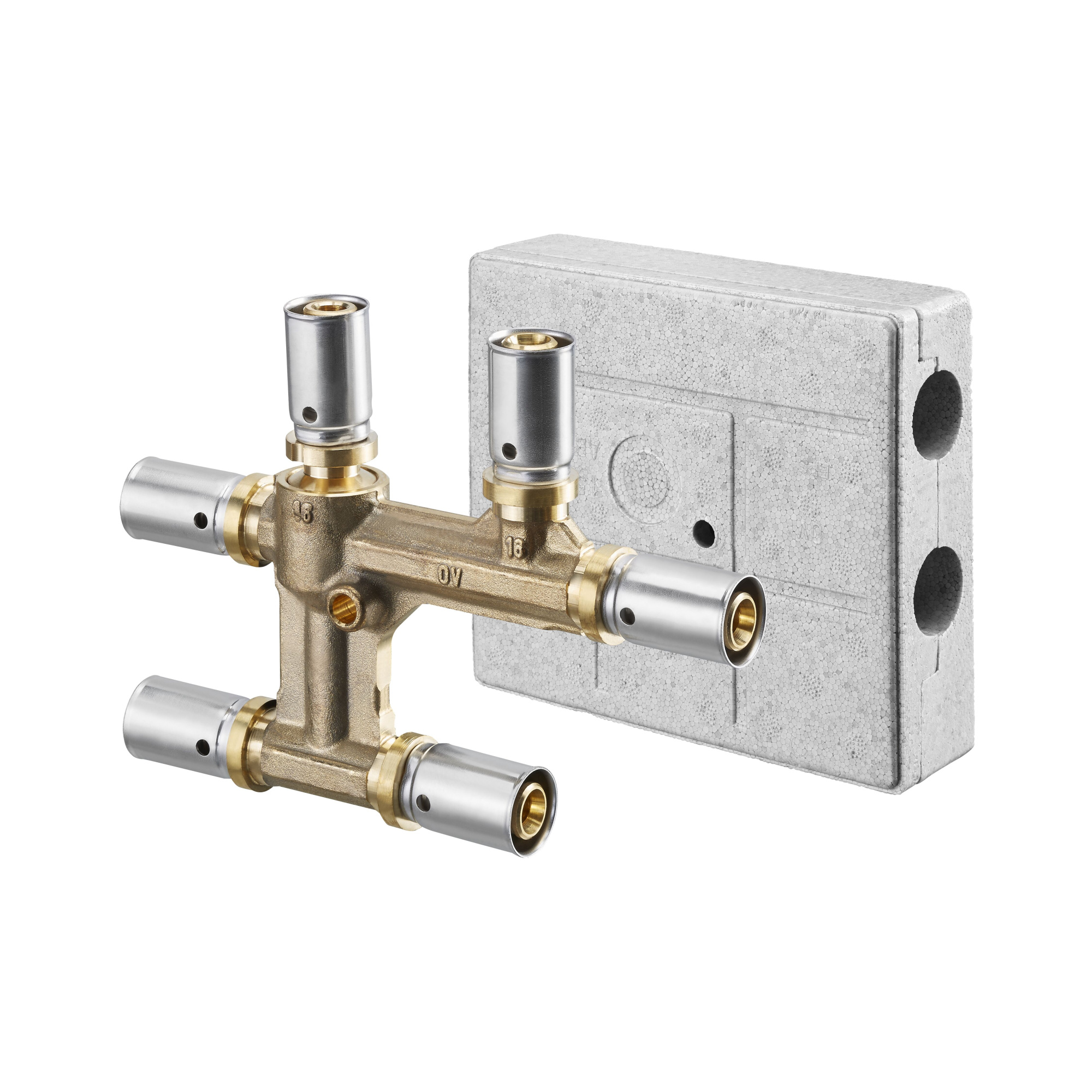 Прессовое крестовое соединение OVENTROP Cofit P 16x16x16 латунь без покрытия в изолирующем кожухе