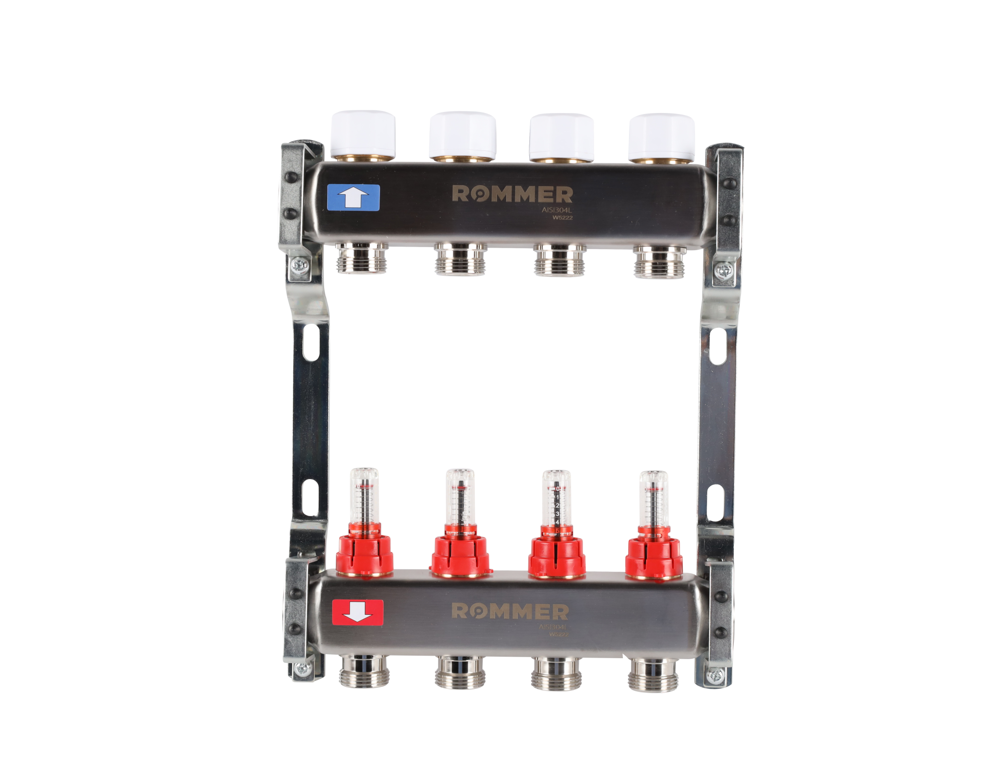 Коллектор ROMMER 1"х3/4" 4 выхода с расходомерами