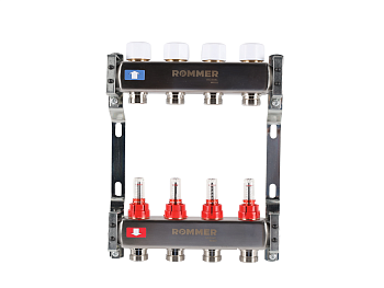 Коллектор ROMMER 1"х3/4" 4 выхода с расходомерами