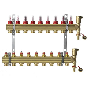 Коллекторная группа Danfoss FHF-9F 9 контуров с расходомерами, кронштейнами и воздухоотводчиками