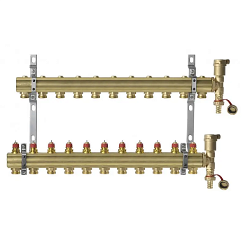 Коллекторная группа Danfoss FHF-11 11 контуров с кронштейнами и воздухоотводчиками