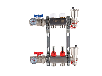 Коллектор ROMMER 1"х3/4" 2 выхода в сборе с расходомерами