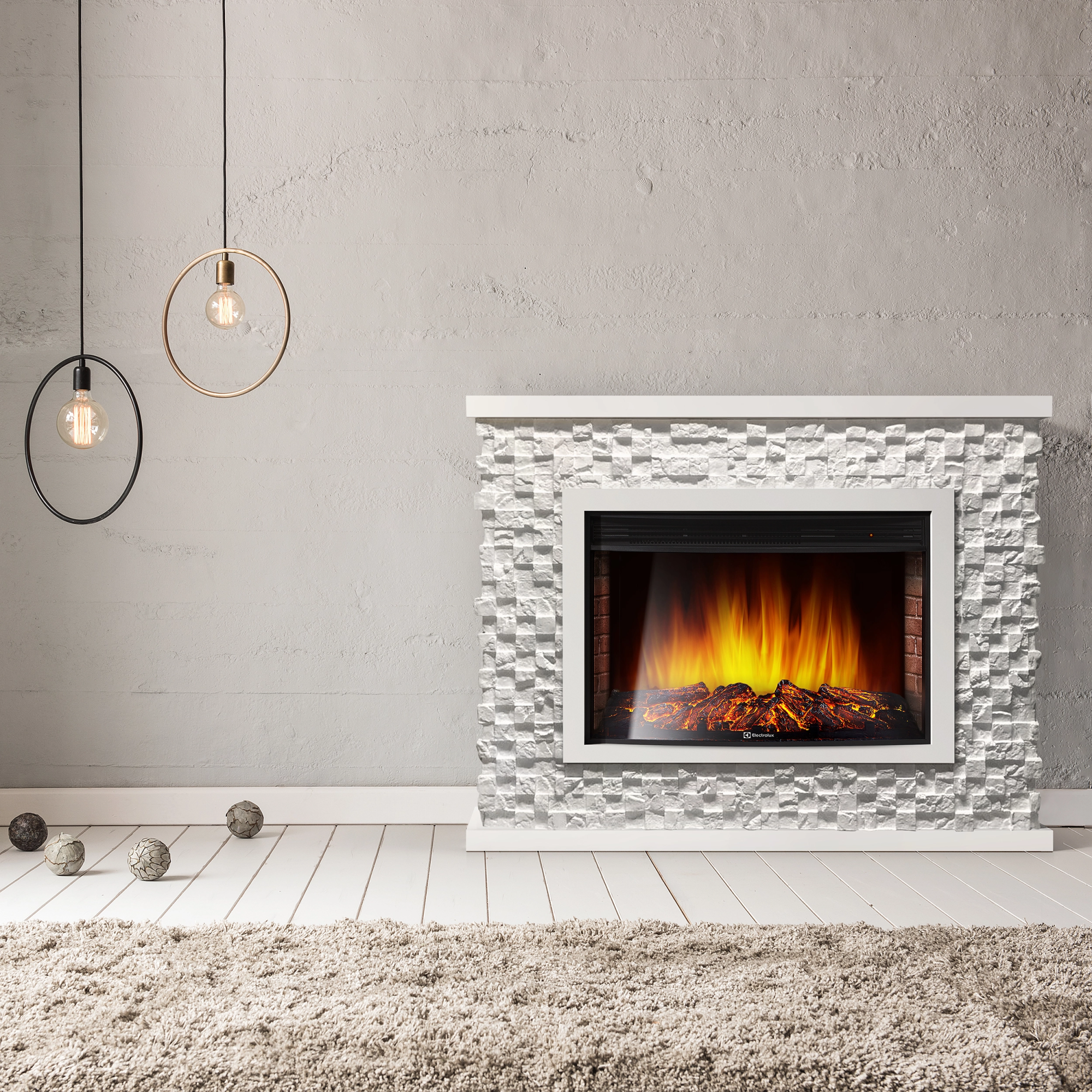 Каминокомплект Electrolux EFP/P-3020LS с порталом Quadro 30 (камень песчаник античный белый)