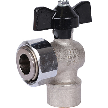 STOUT Кран шаровой с накидной гайкой угловой (ВР/накидная гайка - ручка бабочка 1/2x3/4)