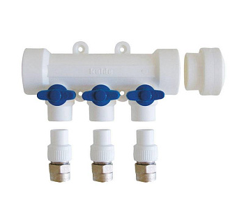 Kalde Коллектор с воздухоотводчиком и запорными кранами (8 выходов) цвет ручек синий
