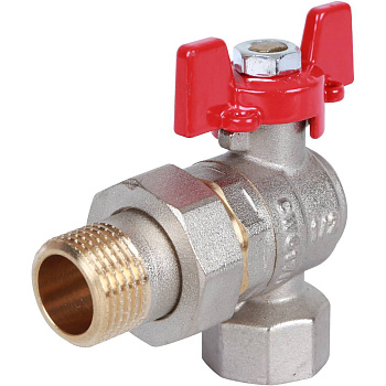 Кран шаровой ROMMER 1/2" ВН/НР угловой с американкой (ручка бабочка) полнопроходной