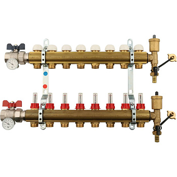 Коллекторная группа TIEMME 1"x3/4 EK с расходомерами на 8 выходов