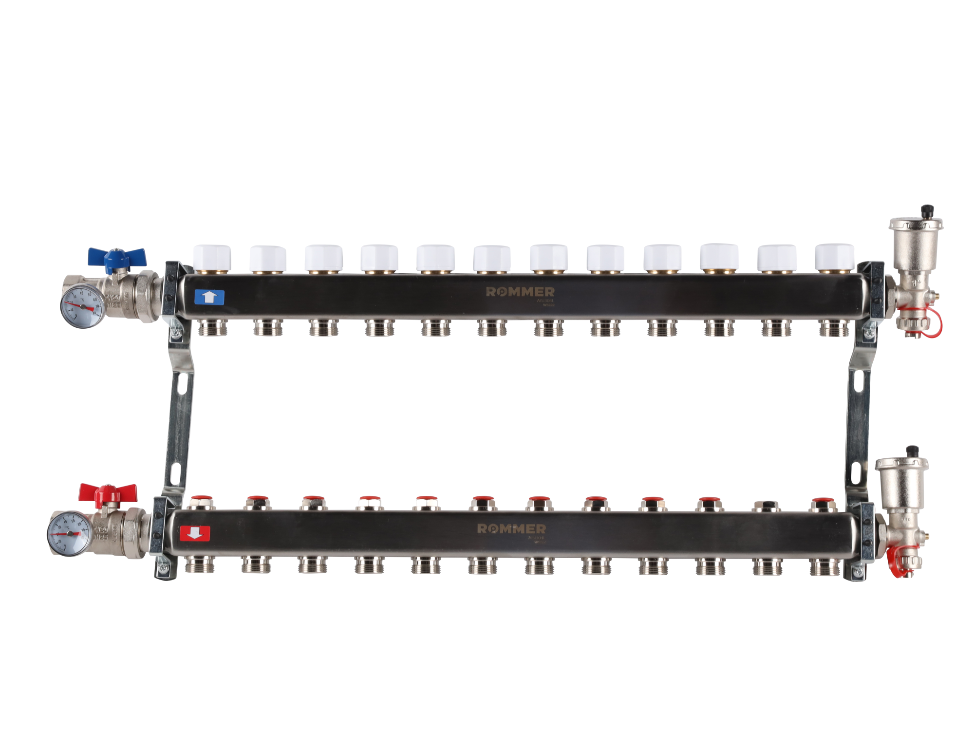 Коллектор ROMMER 1"х3/4" 12 выходов в сборе с запорными клапанами