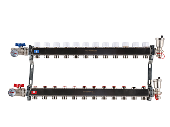 Коллектор ROMMER 1"х3/4" 12 выходов в сборе с запорными клапанами