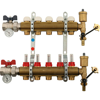 Коллекторная группа TIEMME 1"x3/4 EK с расходомерами на 5 выходов