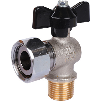 STOUT Кран шаровой с накидной гайкой угловой (НР/накидная гайка - ручка бабочка 1/2x3/4)