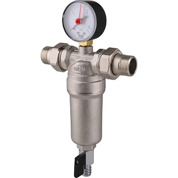 Промывной фильтр TIEMME 3/4 с манометром со сгонами (латунная колба)