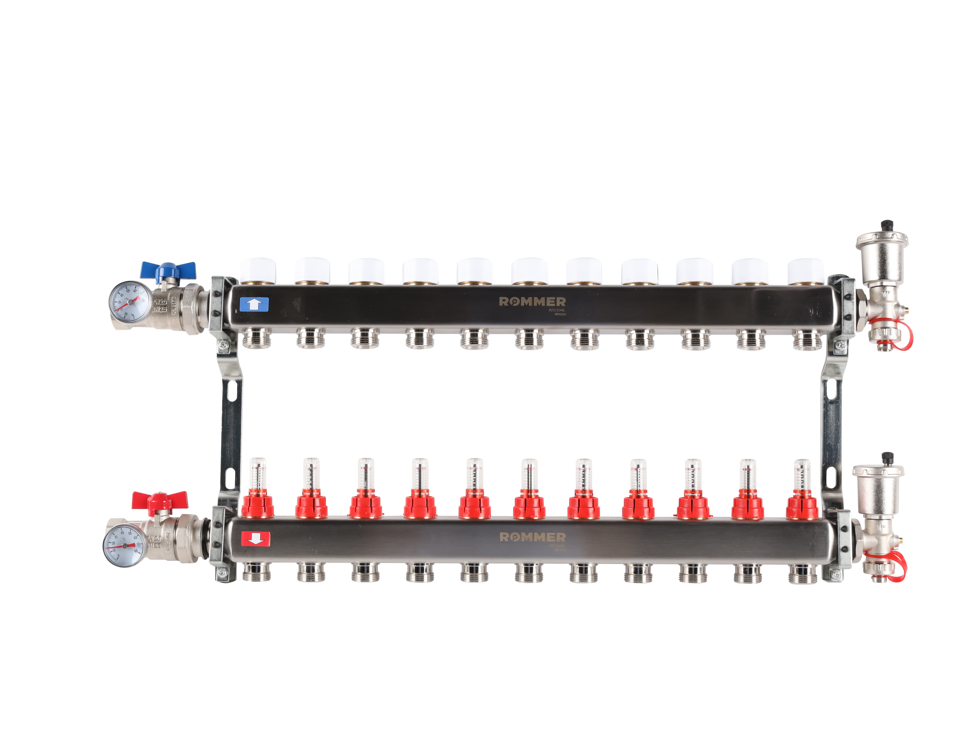 Коллектор ROMMER 1"х3/4" 11 выходов в сборе с расходомерами