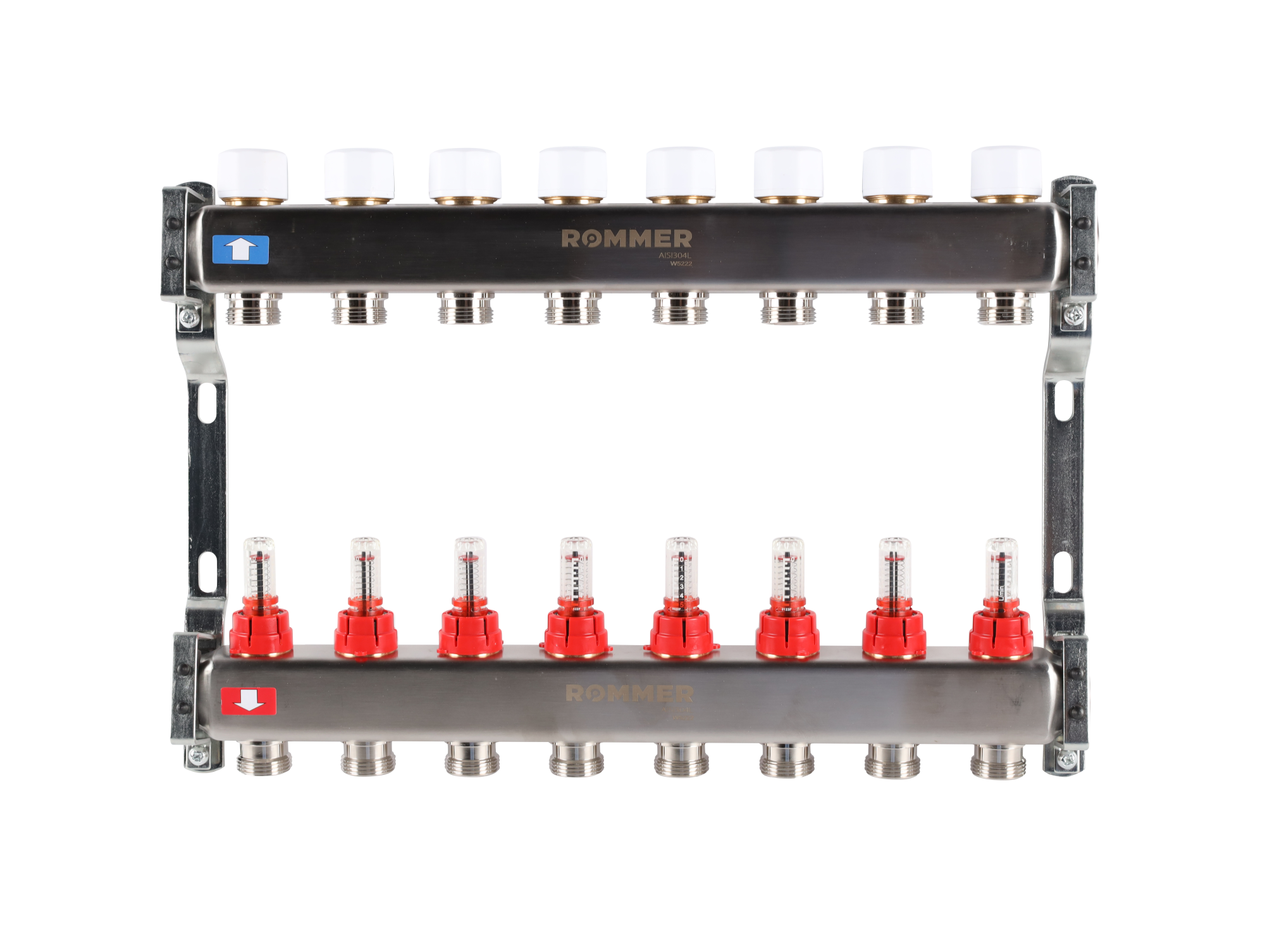 Коллектор ROMMER 1"х3/4" 8 выходов с расходомерами