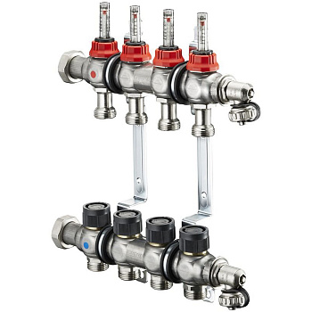 OVENTROP Коллекторная группа с расходомерами на 12 контуров, 0-5 л/мин, из нержавеющей стали