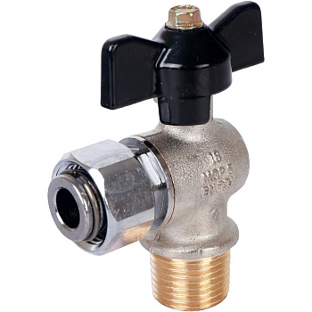 STOUT Кран шаровой с накидной гайкой угловой (НР/накидная гайка - ручка бабочка 1/2x1/2)