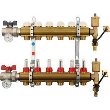 Коллекторная группа TIEMME 1"x3/4 EK с расходомерами на 6 выходов