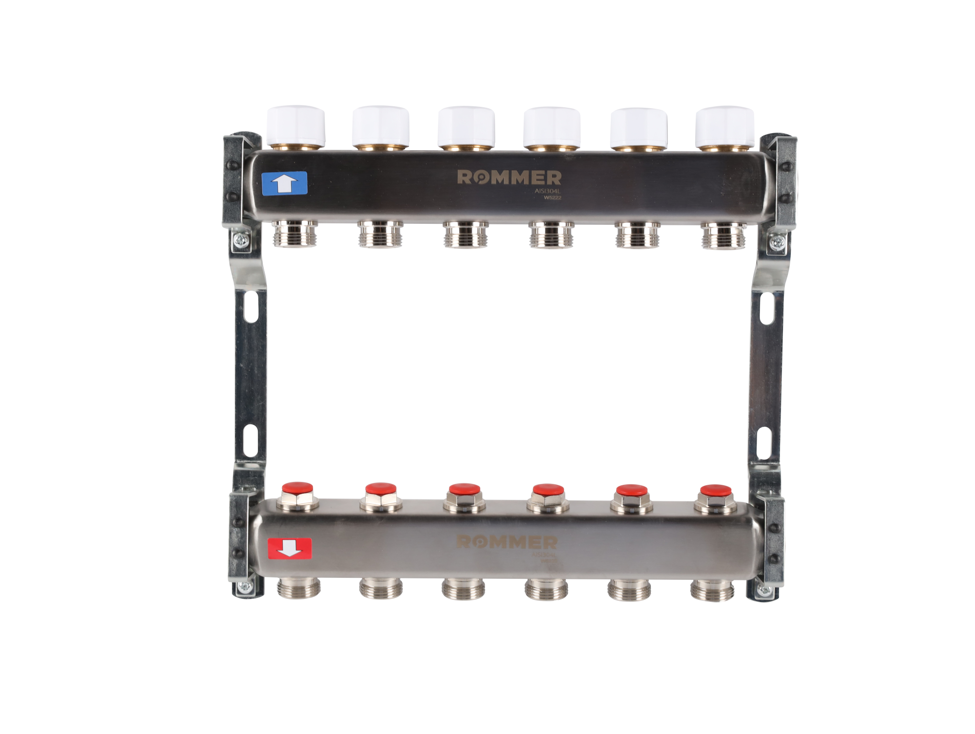 Коллектор ROMMER 1"х3/4" 6 выходов с запорными клапанами