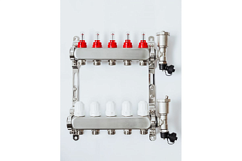 Коллекторная группа GROSSETO 1"x3/4" 5 вых. с расходомерами (нержавеющая сталь, 10 бар, автом. в/о)