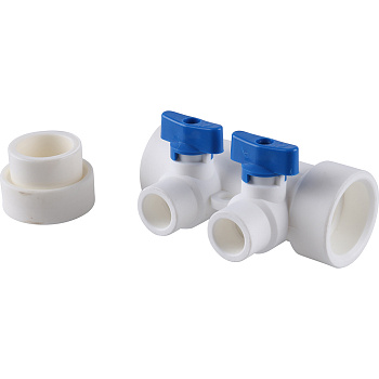 Kalde Коллектор с запорными кранами для полипропиленовых труб (2 выхода) цвет ручек синий