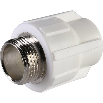 Муфта комбинированная Политэк 20x3/4" НР для полипропиленовых труб (сварка) белая