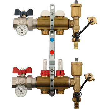 Коллекторная группа TIEMME 1"x3/4 EK с расходомерами на 2 выхода