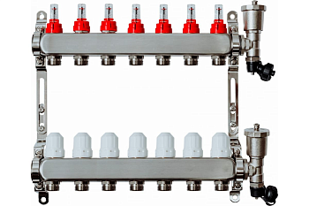 Коллекторная группа GROSSETO 1"x3/4" 7 вых. с расходомерами (нержавеющая сталь, 10 бар, автом. в/о)