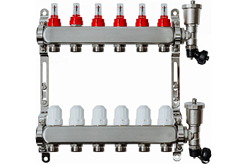 Коллекторная группа GROSSETO 1"x3/4" 6 вых. с расходомерами (нержавеющая сталь, 10 бар, автом. в/о)