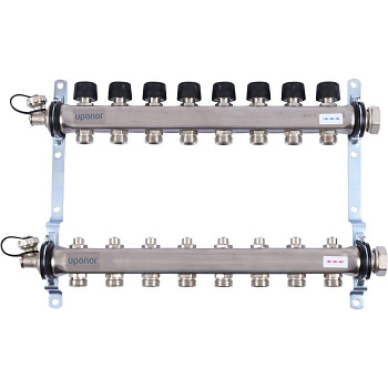 Uponor Smart S коллектор с клапанами стальной, выходы 8X3/4" евроконус