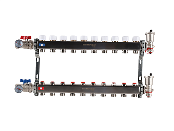 Коллектор ROMMER 1"х3/4" 10 выходов в сборе с запорными клапанами
