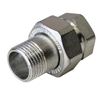 Сгон американка, прямой, НВ, 1/2", 1/2", TIN латунь, с плоским уплотнением