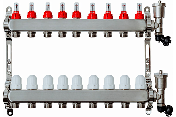 Коллекторная группа GROSSETO 1"x3/4" 8 вых. с расходомерами (нержавеющая сталь, 10 бар, автом. в/о)