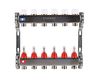 Коллектор ROMMER 1"х3/4" 6 выходов с расходомерами
