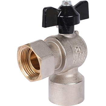 STOUT Кран шаровой с накидной гайкой угловой (ВР/накидная гайка - ручка бабочка 3/4x3/4)