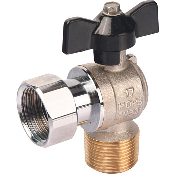 STOUT Кран шаровой с накидной гайкой угловой (НР/накидная гайка - ручка бабочка 3/4x3/4)