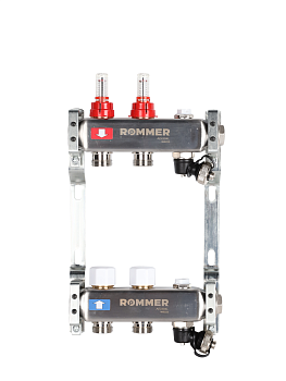 Коллектор ROMMER 1"х3/4" 2 выхода с расходомерами с клапаном выпуска воздуха и сливом