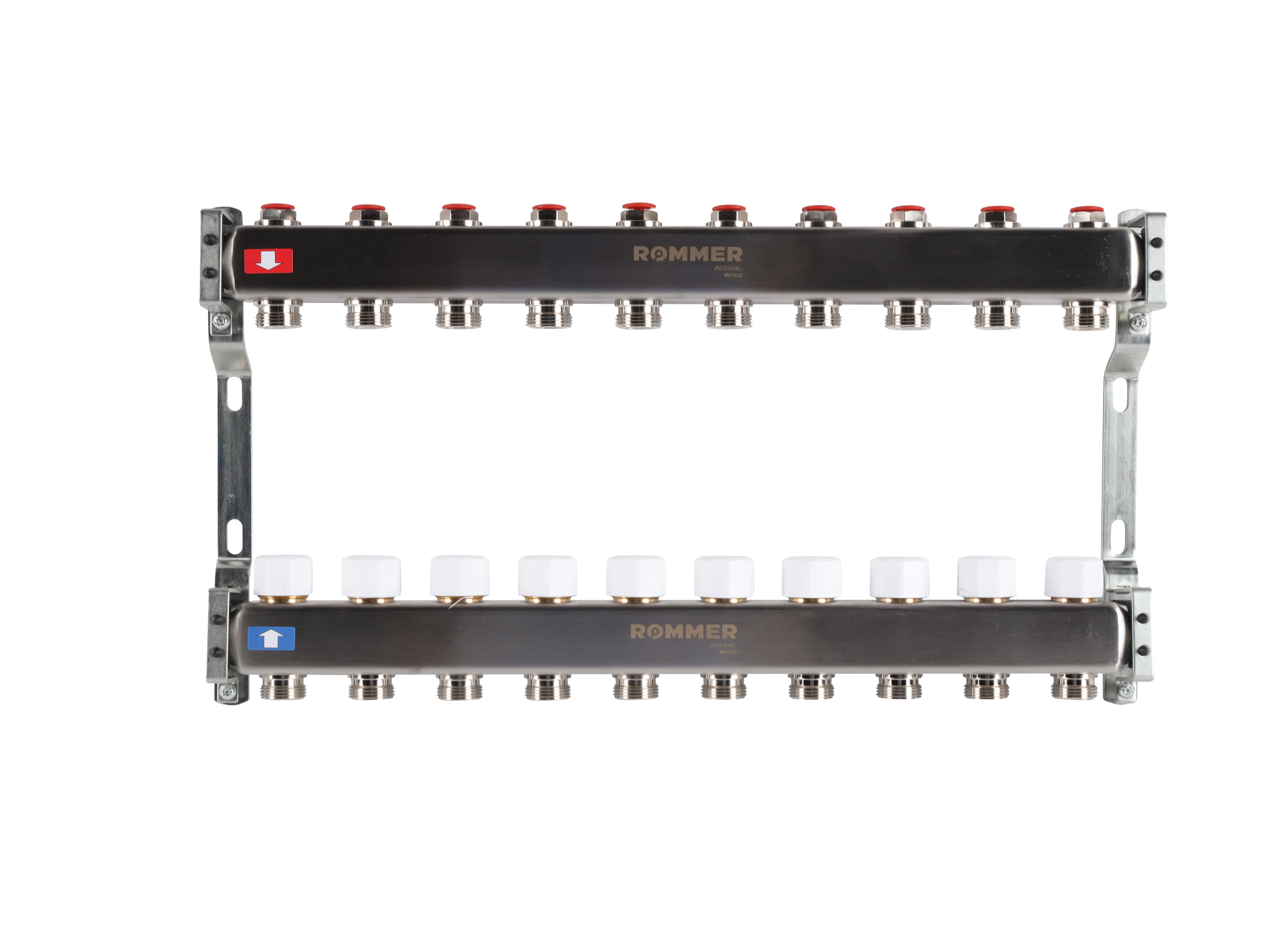 Коллектор ROMMER 1"х3/4" 10 выходов с запорными клапанами