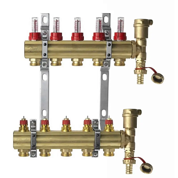 Коллекторная группа Danfoss FHF-5F 5 контуров с расходомерами, кронштейнами и воздухоотводчиками
