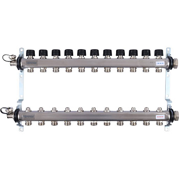 Uponor Smart S коллектор с клапанами стальной, выходы 11X3/4" евроконус