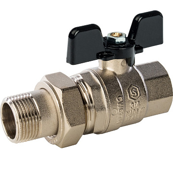 STOUT Кран шаровой полнопроходной с "американкой" (ВР/НР - ручка бабочка 3/4)