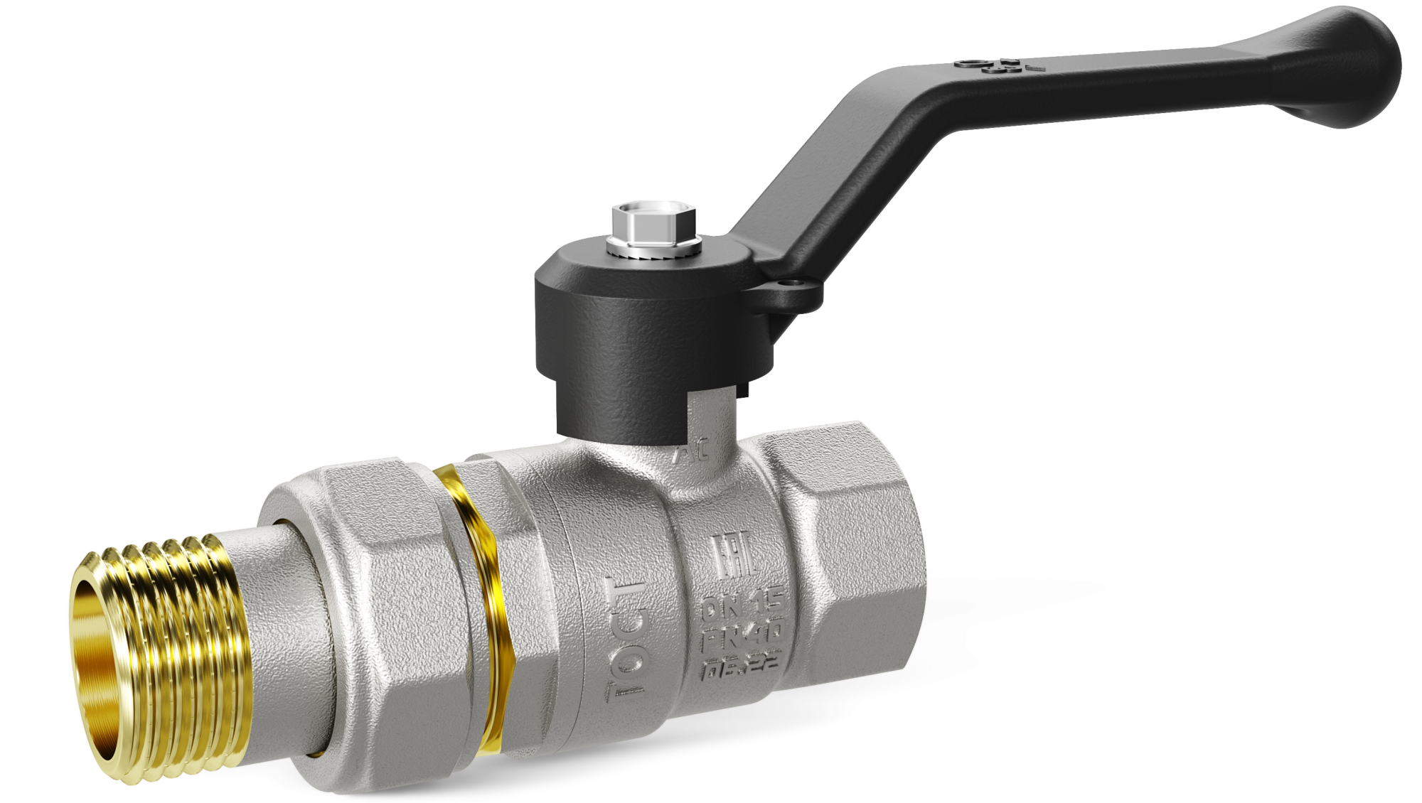 Кран шаровой LD Pride Ду32 Ру25 ВР/американка (рычаг черный) никель