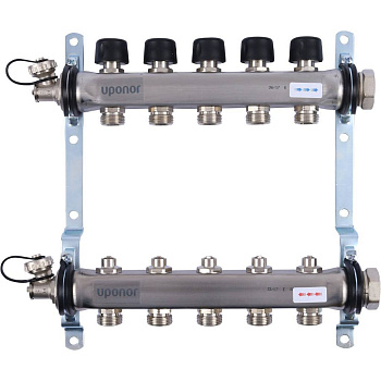 Uponor Smart S коллектор с клапанами стальной, выходы5X3/4" евроконус