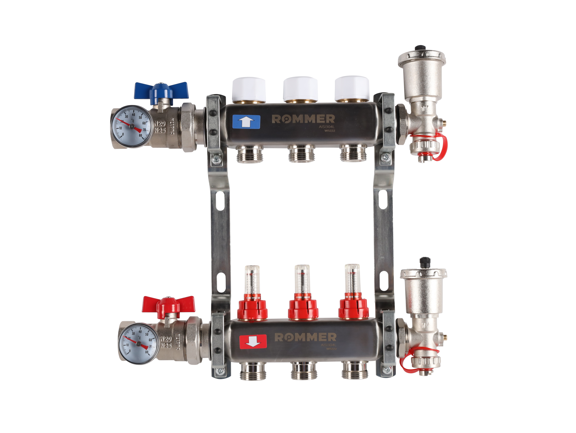Коллектор ROMMER 1"х3/4" 3 выхода в сборе с расходомерами