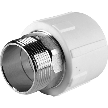 Муфта комбинированная Политэк 50x1 1/2" НР под ключ для полипропиленовых труб (сварка) белая