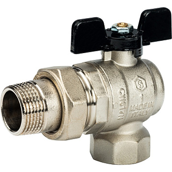 STOUT Кран шаровой полнопроходной угловой с "американкой" (ВР/НР - ручка бабочка 1)