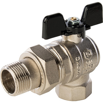 STOUT Кран шаровой полнопроходной угловой с "американкой" (ВР/НР - ручка бабочка 3/4)